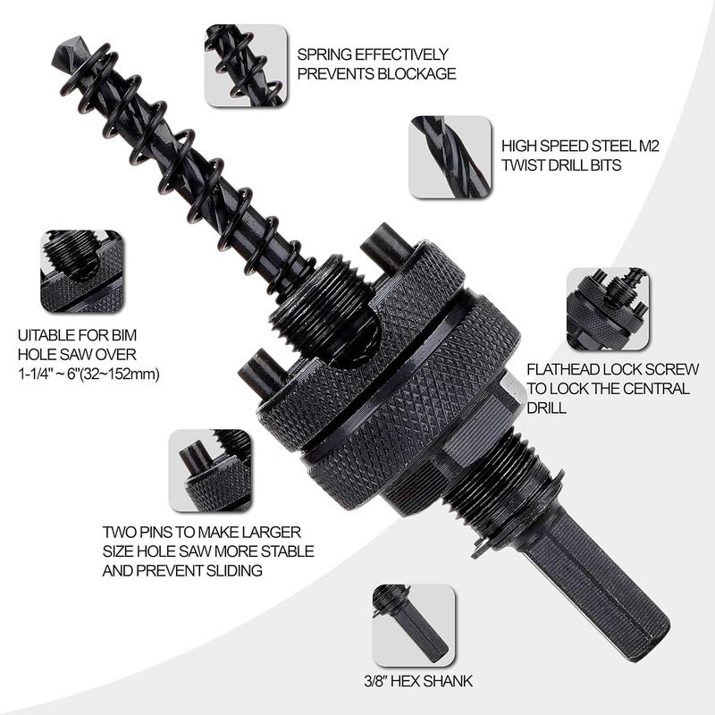 GEINXURN Hex Shaft Hole Saw Mandrel, 7/16-Inch and 3/8 Inch Hole Saw Arbor with 3Pcs Central Drill/2PCS Hex wrench/2Pcs Spring - Image 3